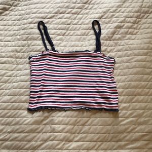 Blue, White, & Red Striped Ribbed Tank Top: Garage